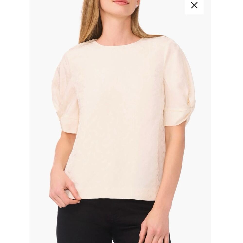 NWOT Ted Baker Chloe Puff Sleeve Jacquard Top in Vanilla Ice SZ S